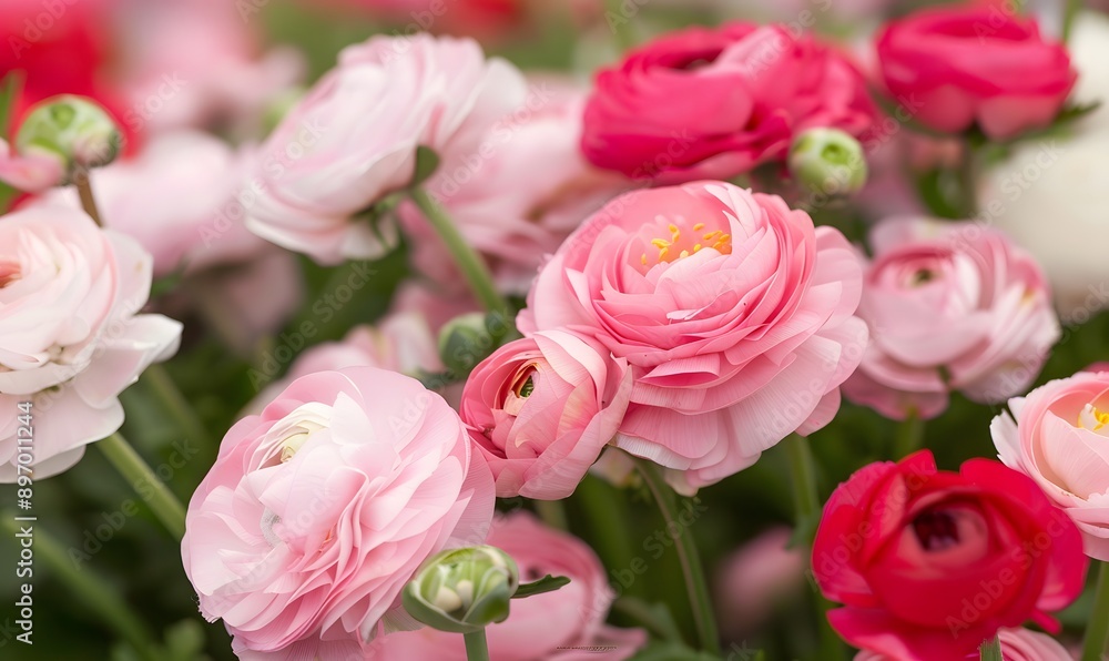 Beautiful Pink and Red Ranunculus Flowers, Generative AI Beautiful Pink and Red Ranunculus Flowers, Generative AI