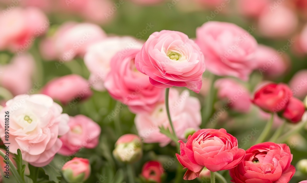 Beautiful Pink and Red Ranunculus Flowers, Generative AI Beautiful Pink and Red Ranunculus Flowers, Generative AI