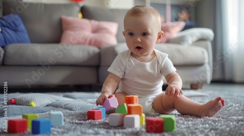 The baby with colorful blocks