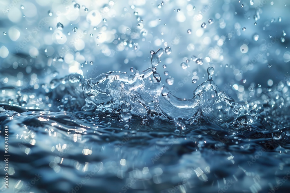 Close-up of water droplets splashing and creating ripples on the surface of the water. Close-up of water droplets splashing and creating ripples on the surface of the water.