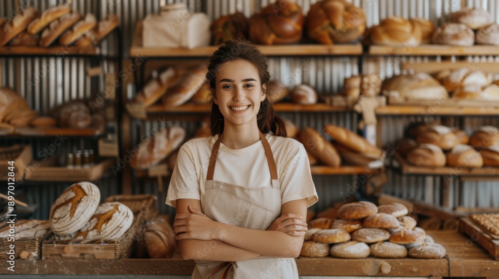 The smiling female baker The smiling female baker