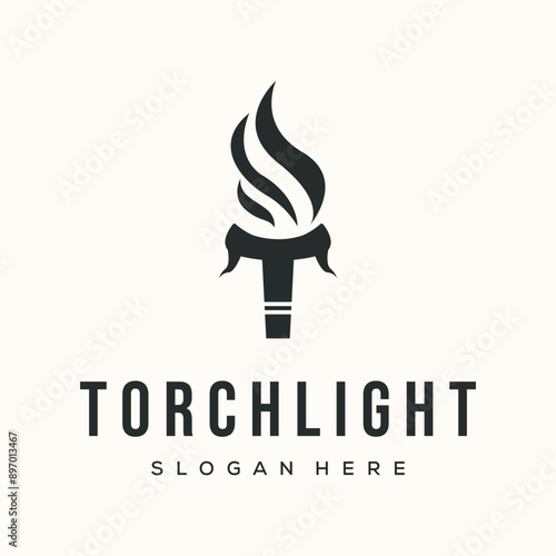 torch fire victory vintage logo vector minimalist illustration design, flame torch celebration logo design