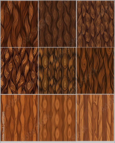 Elegant brown seamless vector wood patterns Natural textures for interior design Crafts