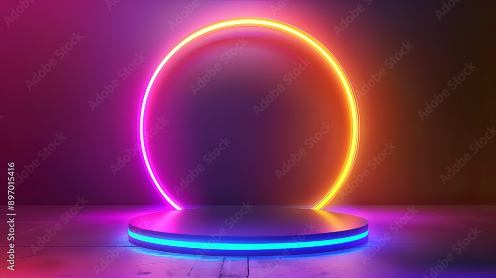 Giveaway neon podium, shop mega discount, special promo frame. Vector illustration Giveaway neon podium, shop mega discount, special promo frame. Vector illustration