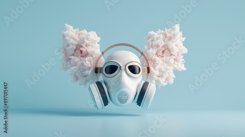 A whimsical illustration of a respirator mask as a superhero. photo