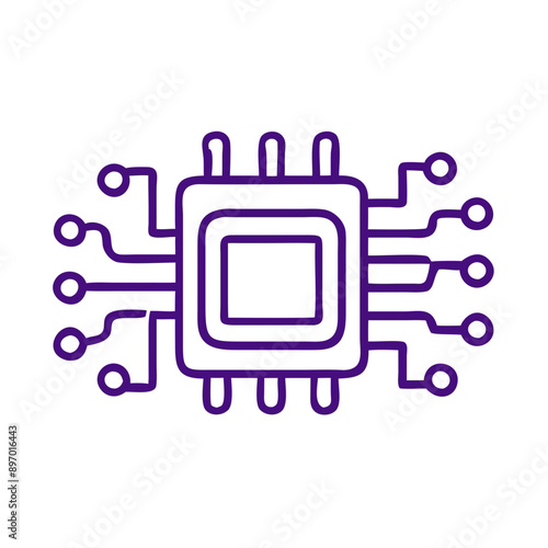 Purple Microchip Icon Representing Digital Processor with Detailed Pins
