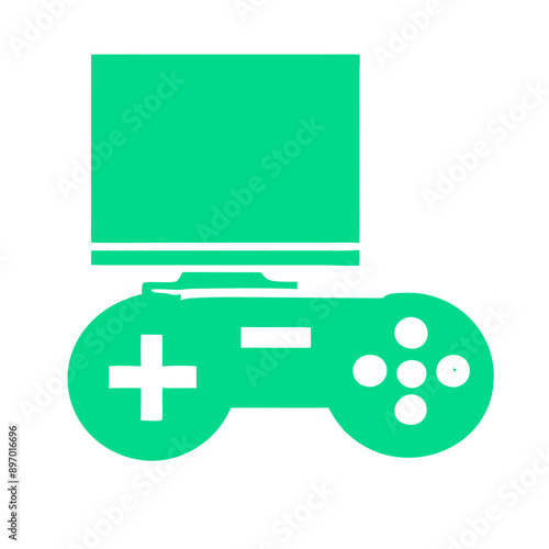 Green gaming controller and monitor icon representing video game streaming