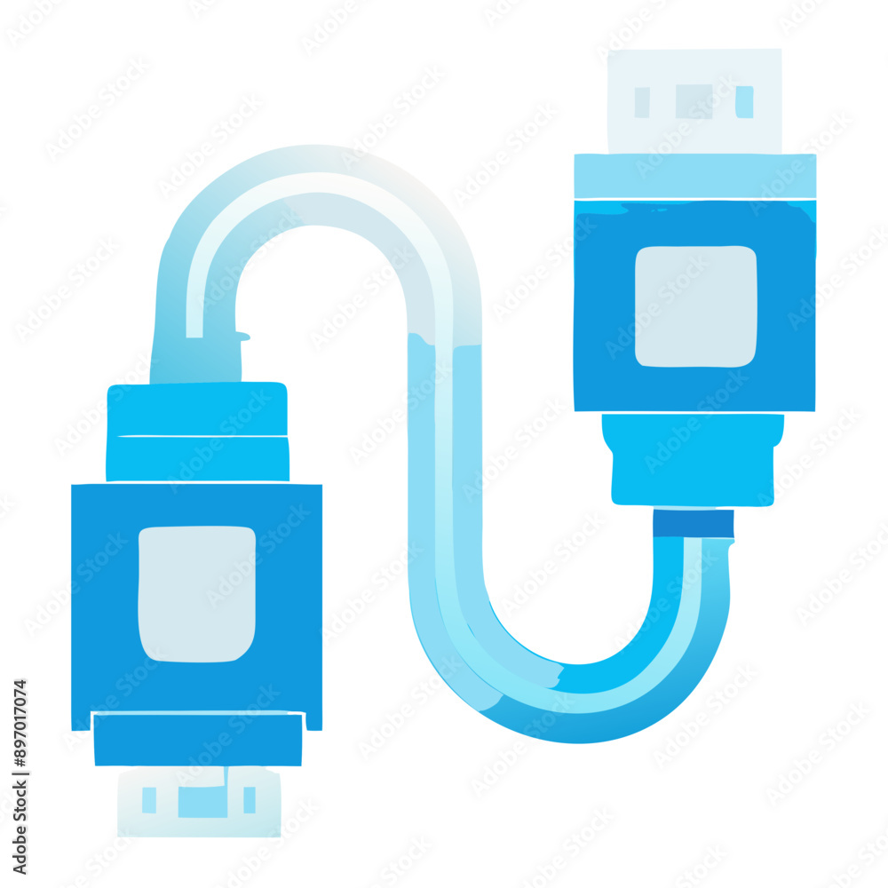 USB Cable and Connector Icon in Blue with Digital Data Flow Representation USB Cable and Connector Icon in Blue with Digital Data Flow Representation