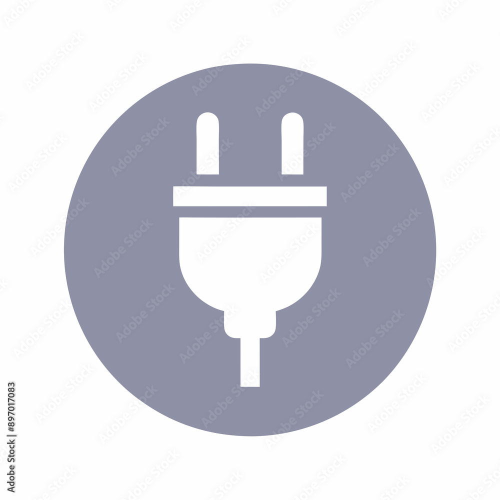 Minimalist Electric Plug Icon in Gray with Power Connection Minimalist Electric Plug Icon in Gray with Power Connection