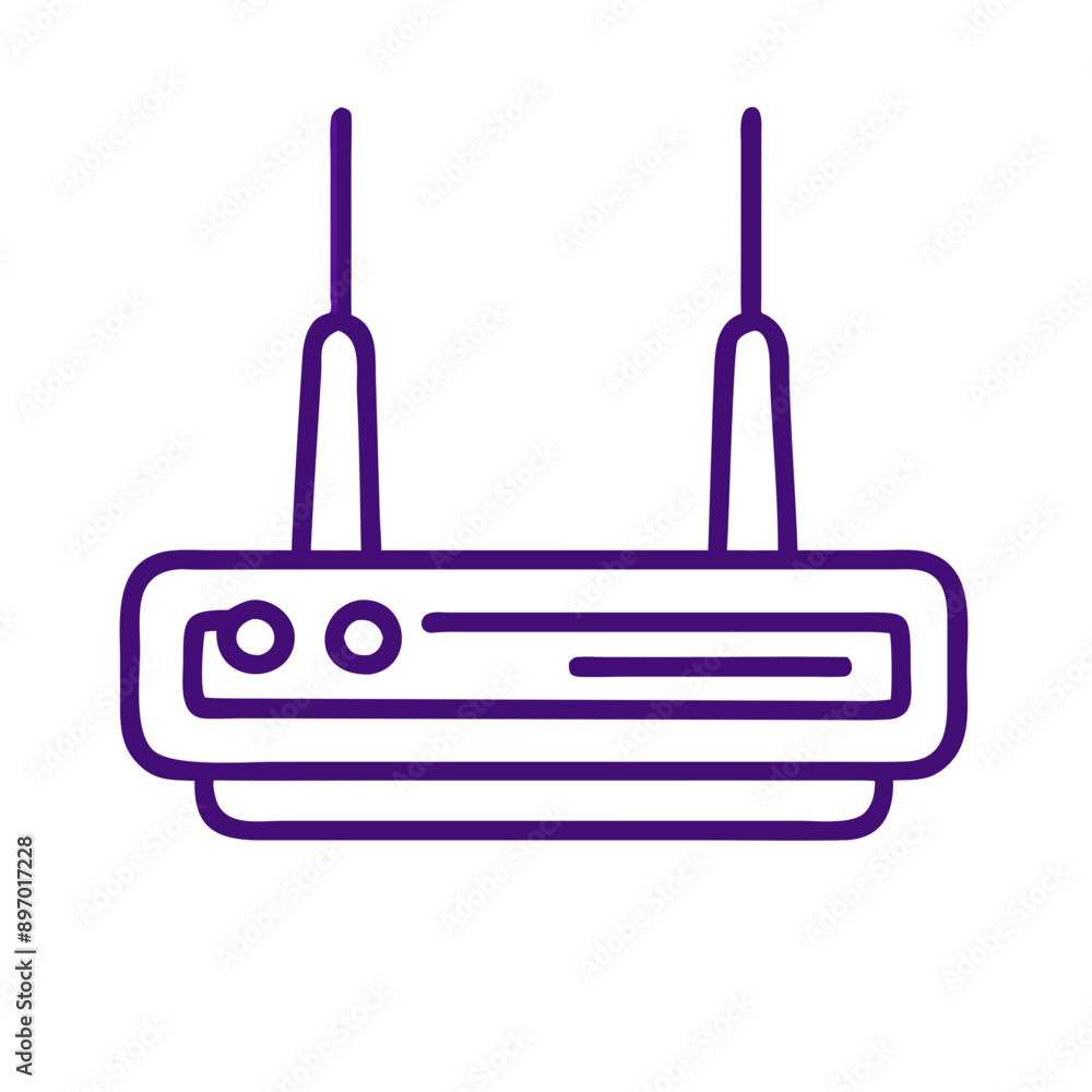 Purple Outline Wireless Router Icon with Dual Antennas - Simplified Network Connectivity Symbol Purple Outline Wireless Router Icon with Dual Antennas - Simplified Network Connectivity Symbol