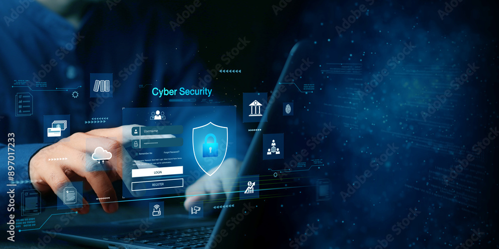 Obraz premium cyber security concept, Login, User, identification information security and encryption, secure Internet access, cybersecurity, secure access to user's personal information.