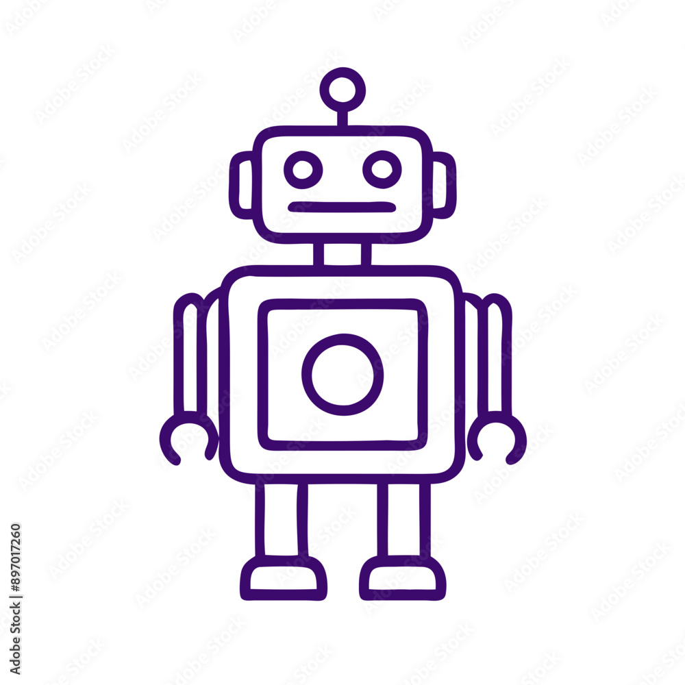 Minimalist Robot Icon in Purple Outline Minimalist Robot Icon in Purple Outline