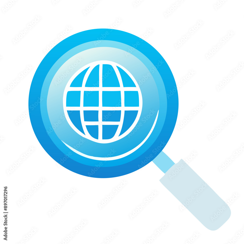 Global Search Icon with Blue Magnifying Glass and Globe Global Search Icon with Blue Magnifying Glass and Globe