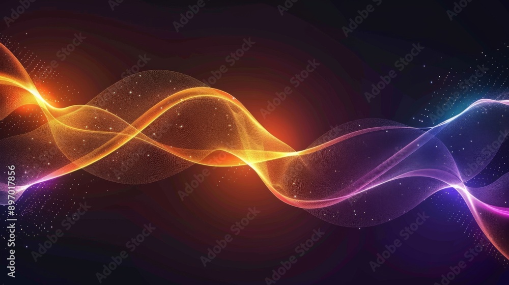 Colorful wave pattern created by flowing lines and particles in abstract background Colorful wave pattern created by flowing lines and particles in abstract background