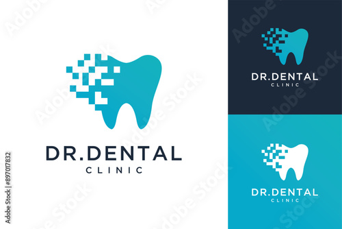 Dental  tooth teeth care clinic logo template with digital vector icon logo design.