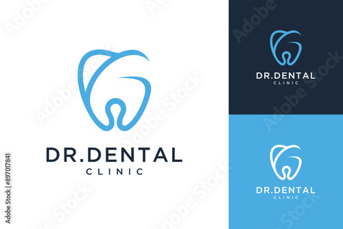Dental tooth teeth care logo design template. Icon dentistry logo with initial vector illustration elements.	