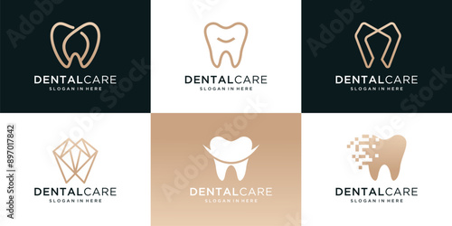 Dental Clinic fresh icon set symbol logo design collection. Dentist tech, Teeth smile vector logo design inspiration	