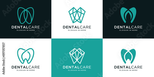 Dental Clinic fresh icon set symbol logo design collection. Dentist tech, Teeth vector logo design inspiration	
