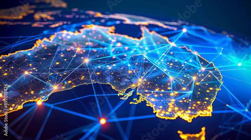 Digital map of Australia network connectivity data transfer tech business telecommunication