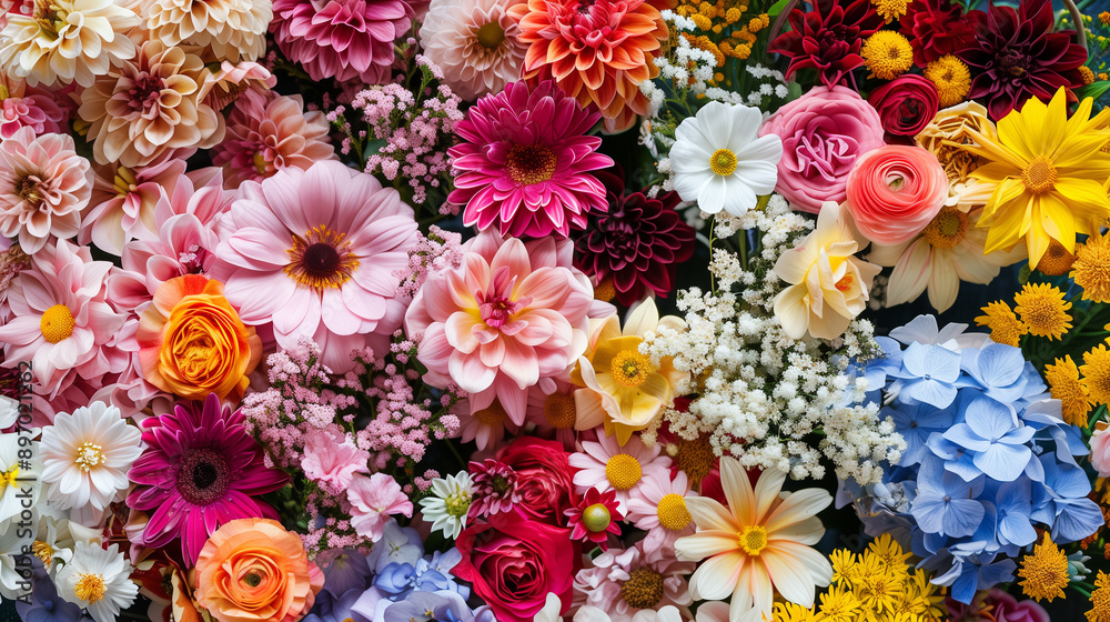 画面いっぱいのカラフルな花、背景 画面いっぱいのカラフルな花、背景