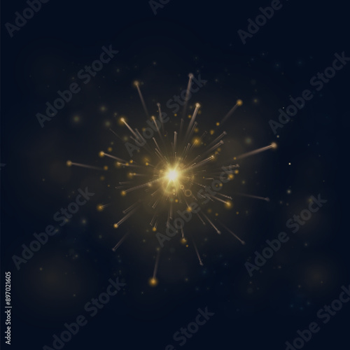 Flash of sparkler. Christmas fireworks light effect. Vector