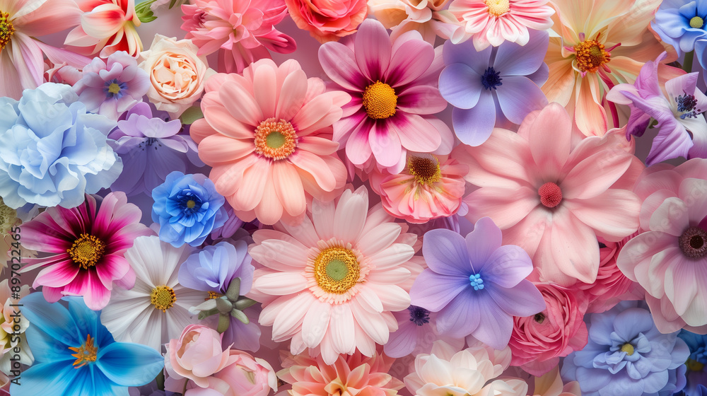 画面いっぱいのパステルカラーの花、背景