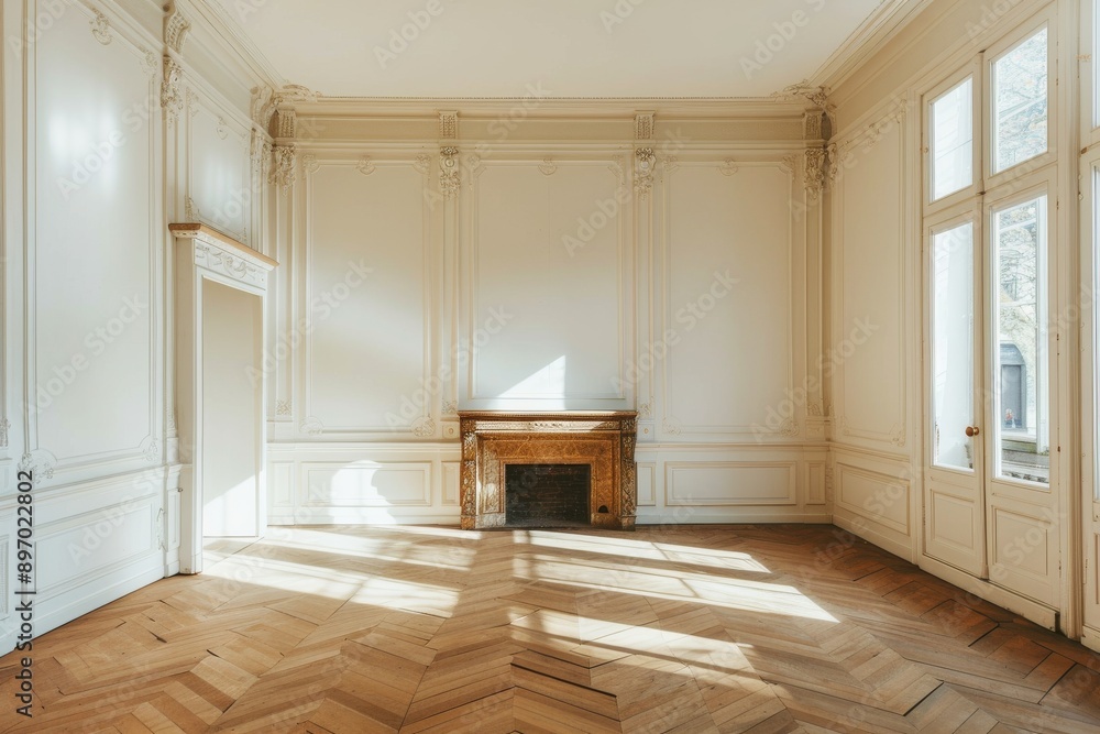 Luxury classic interior of room with fireplace and parquet floor. Luxury classic interior of room with fireplace and parquet floor.