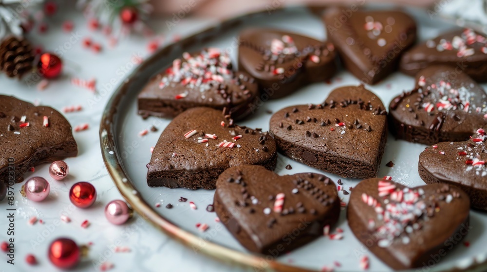 Heart shaped gingerbread chocolate cookies with a festive and spicy flavor for Christmas celebration Heart shaped gingerbread chocolate cookies with a festive and spicy flavor for Christmas celebration