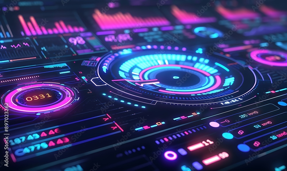Futuristic Digital Interface with Glowing Neon Lights Futuristic Digital Interface with Glowing Neon Lights
