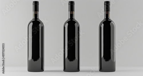  mockups for a wine bottle, no lables, white background, frontal, dark bottle