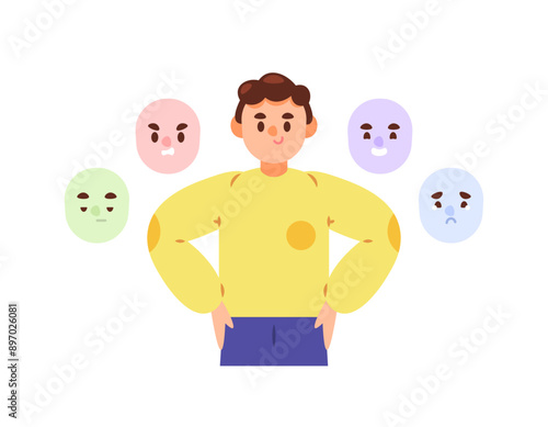 concept of dissociative identity disorder or multiple personality disorder. a mental health condition in which a person has two or more identities. illustration of a man who has multiple personalities