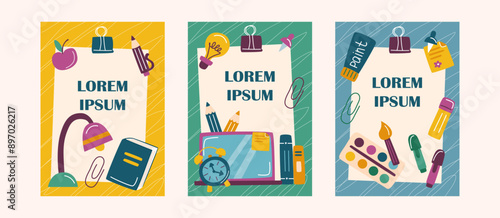 Education poster set. Education concept. Back to school concept. School background with school objects.