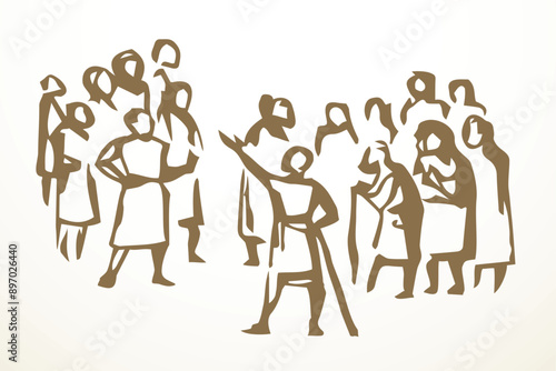 Vector drawing. Speaker speaks to the people