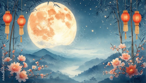 Illustration on the theme of Mid-Autumn Festival, Chinese Moon Festival, Zhongqiu photo