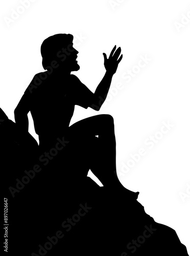 Vector drawing. Man sitting on the rock