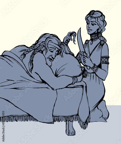 Vector drawing. Samson and Delilah