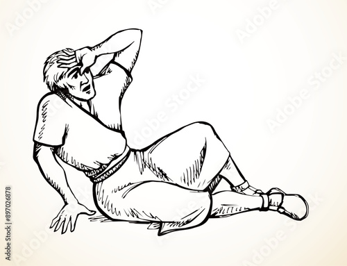 Vector drawing. Man fall on the ground