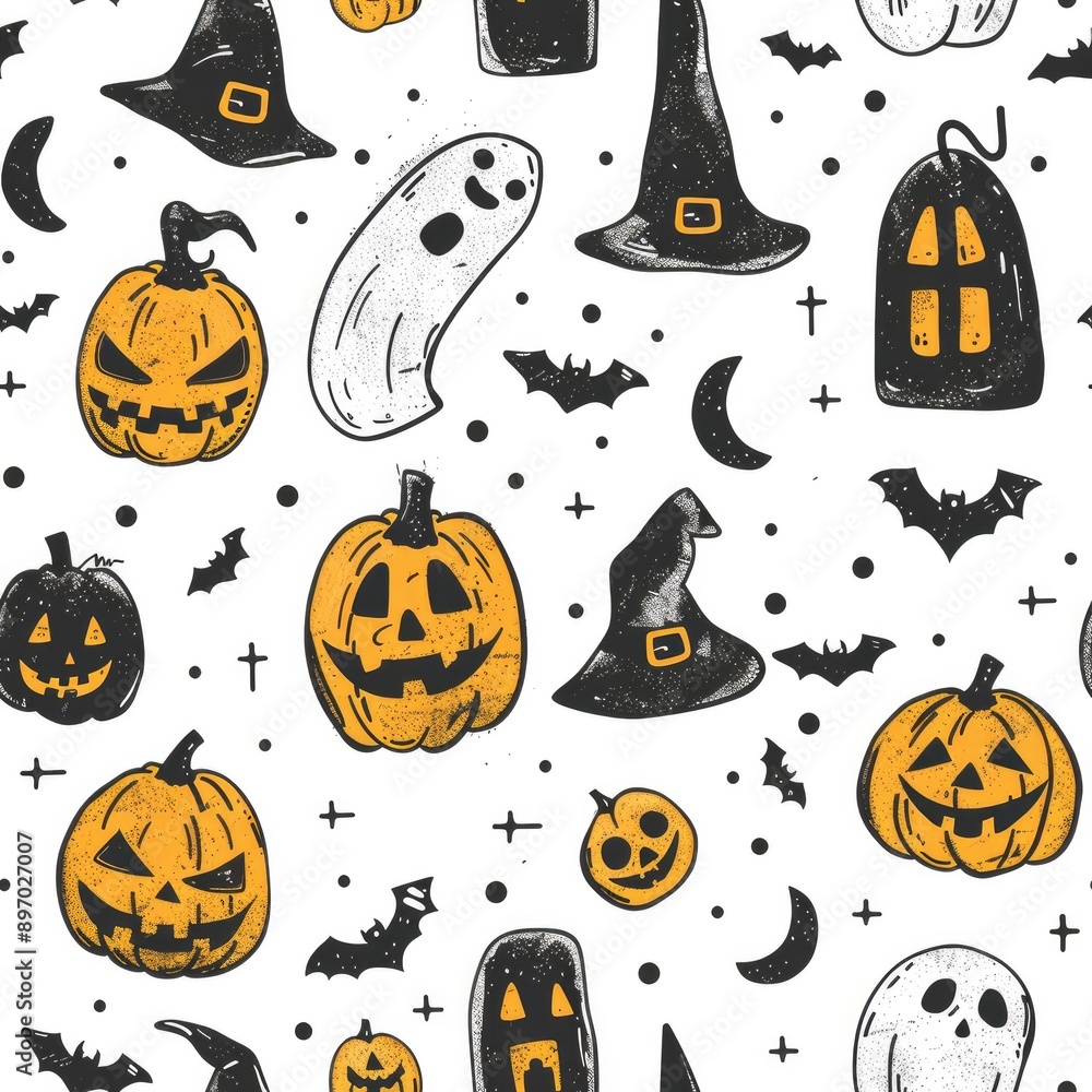 Illustration Doodle Halloween Seamless Pattern Illustration Doodle Halloween Seamless Pattern