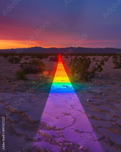 Rainbow Light Installation in the Desert, Colorful Spectrum Display photo