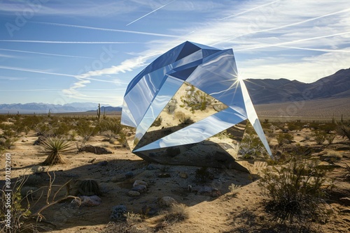 Desert Reflections in Mirror Art Sculpture, Large Installation Capturing the Desert Landscape photo