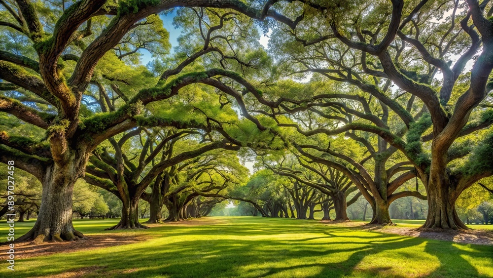 Majestic southern live oak trees in Louisiana's park landscape ...