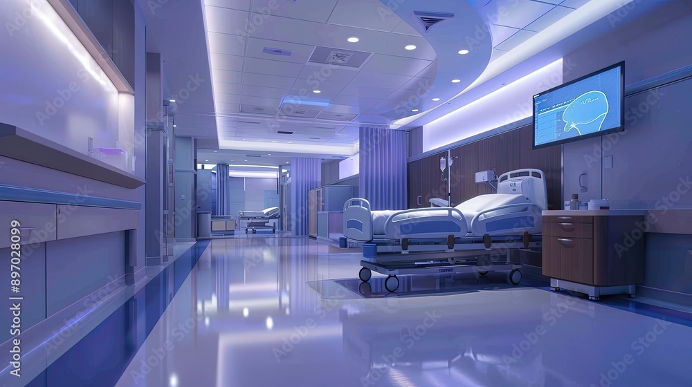 Hospital environment featuring a sleek healthcare icon, highlighting the advanced medical technology used in contemporary healthcare. Hospital environment featuring a sleek healthcare icon, highlighting the advanced medical technology used in contemporary healthcare.
