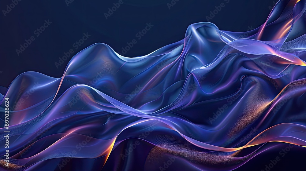 Fototapeta premium Soft and elegant blue neon waves flowing across a premium design backdrop, ideal for high-quality banners.