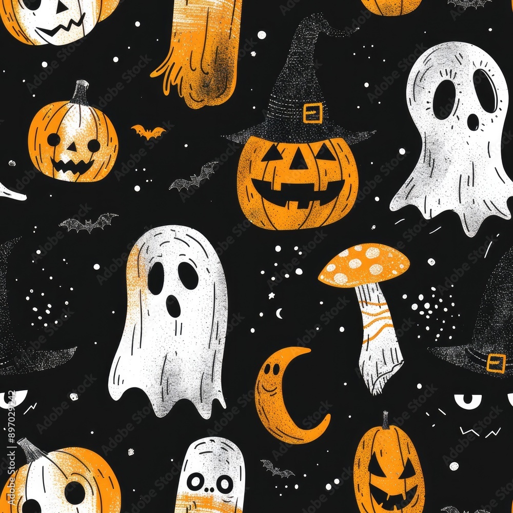 Illustration Doodle Halloween Seamless Pattern Illustration Doodle Halloween Seamless Pattern
