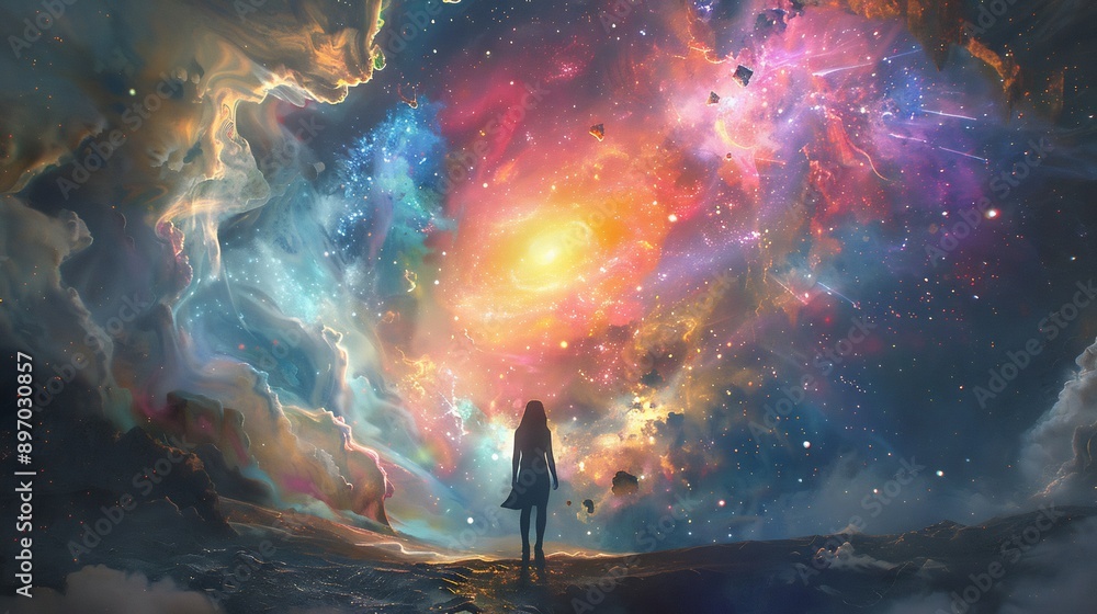 Cosmic Wonder: A Silhouette Gazes at the Expanse of Space Cosmic Wonder: A Silhouette Gazes at the Expanse of Space