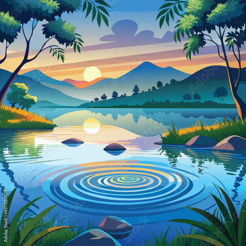 Tranquil ripples on a serene lake background design, vector elements