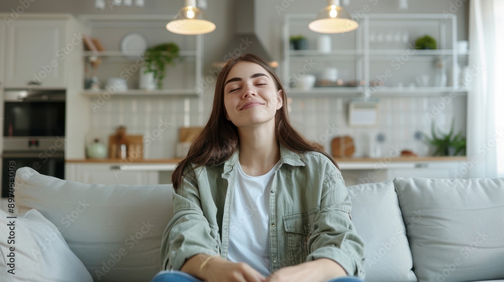 The woman enjoying home comfort The woman enjoying home comfort