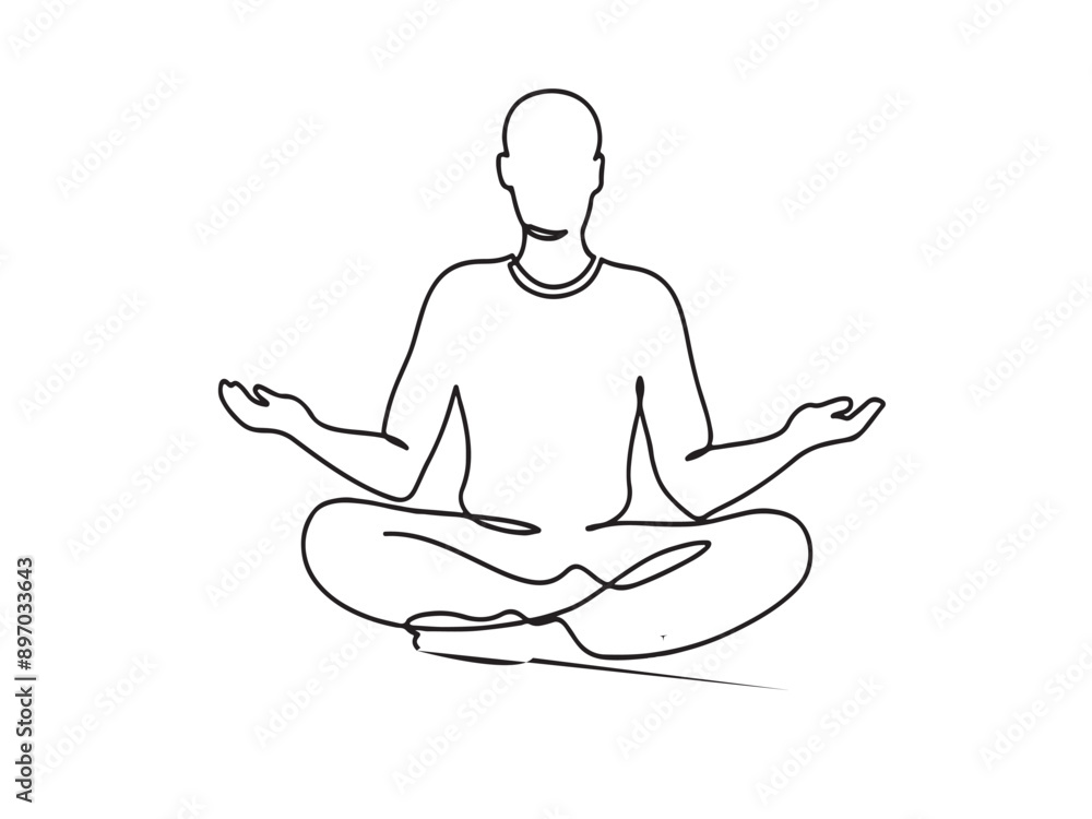Meditating man in lotus yoga pose. line drawing. Vector illustration.
Meditating man in lotus yoga pose. line drawing. Vector illustration.