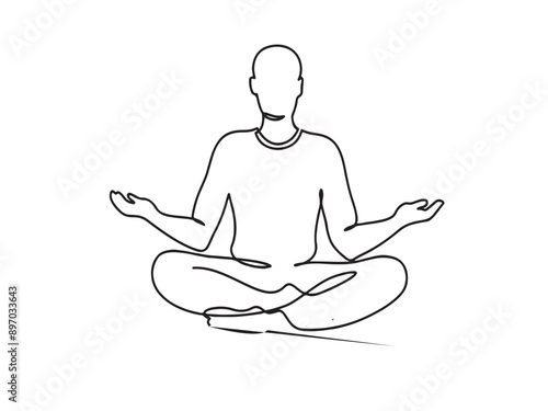 Meditating man in lotus yoga pose. line drawing. Vector illustration.
