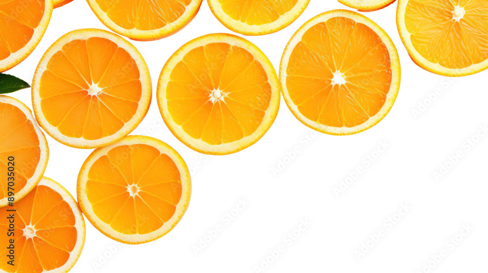 Close-up of neatly sliced fresh orange isolated on white background. Close-up of neatly sliced fresh orange isolated on white background.